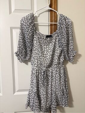 Trixxi White Romper with Black Floral Pattern